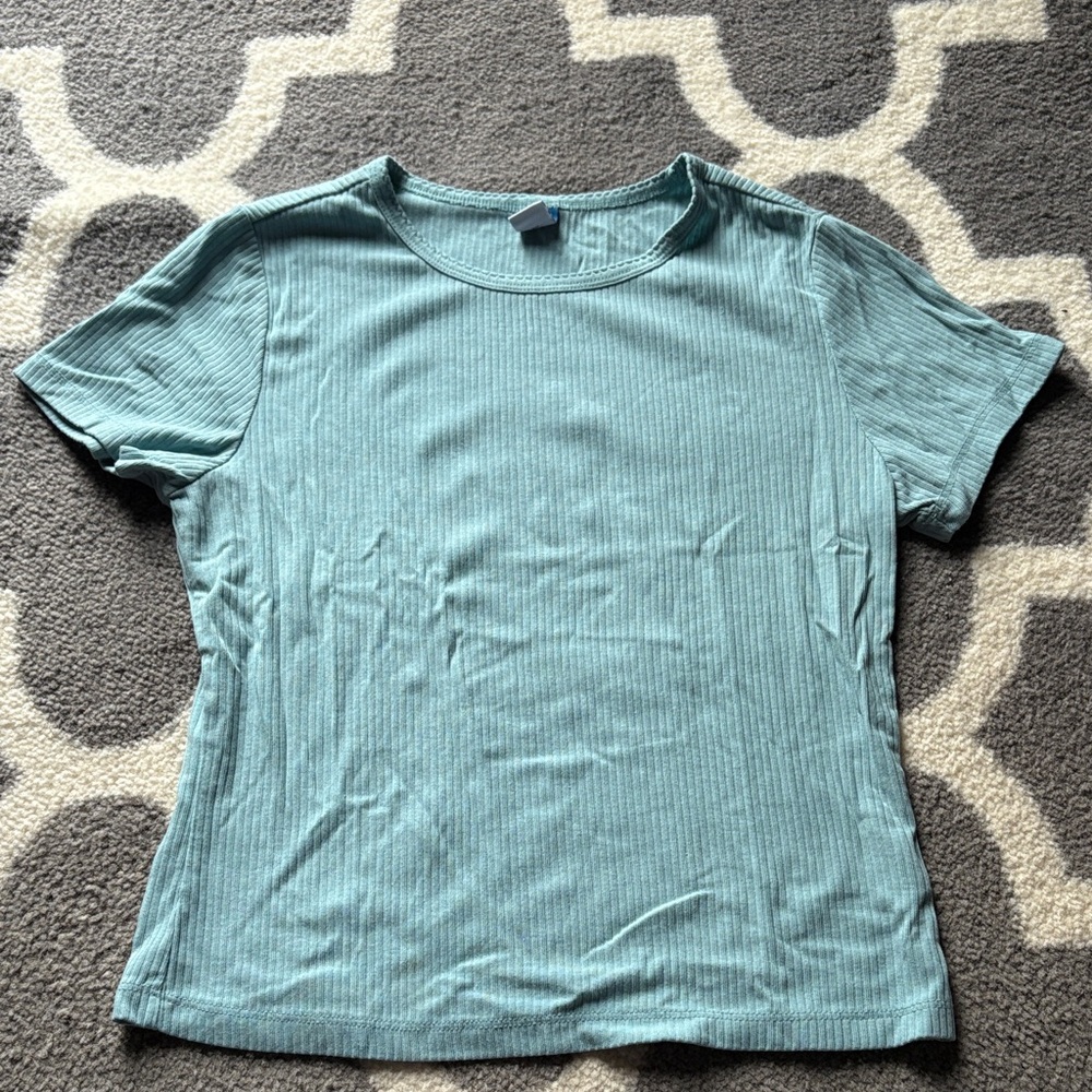 Old Navy Ribbed Aqua Short Sleeve Tee